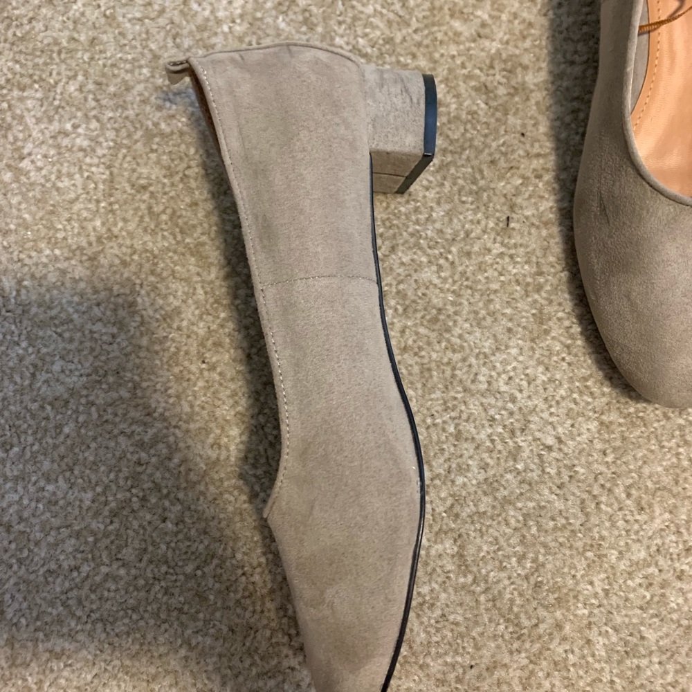 H&M grey suede 1 1/2 inch heels almond toe